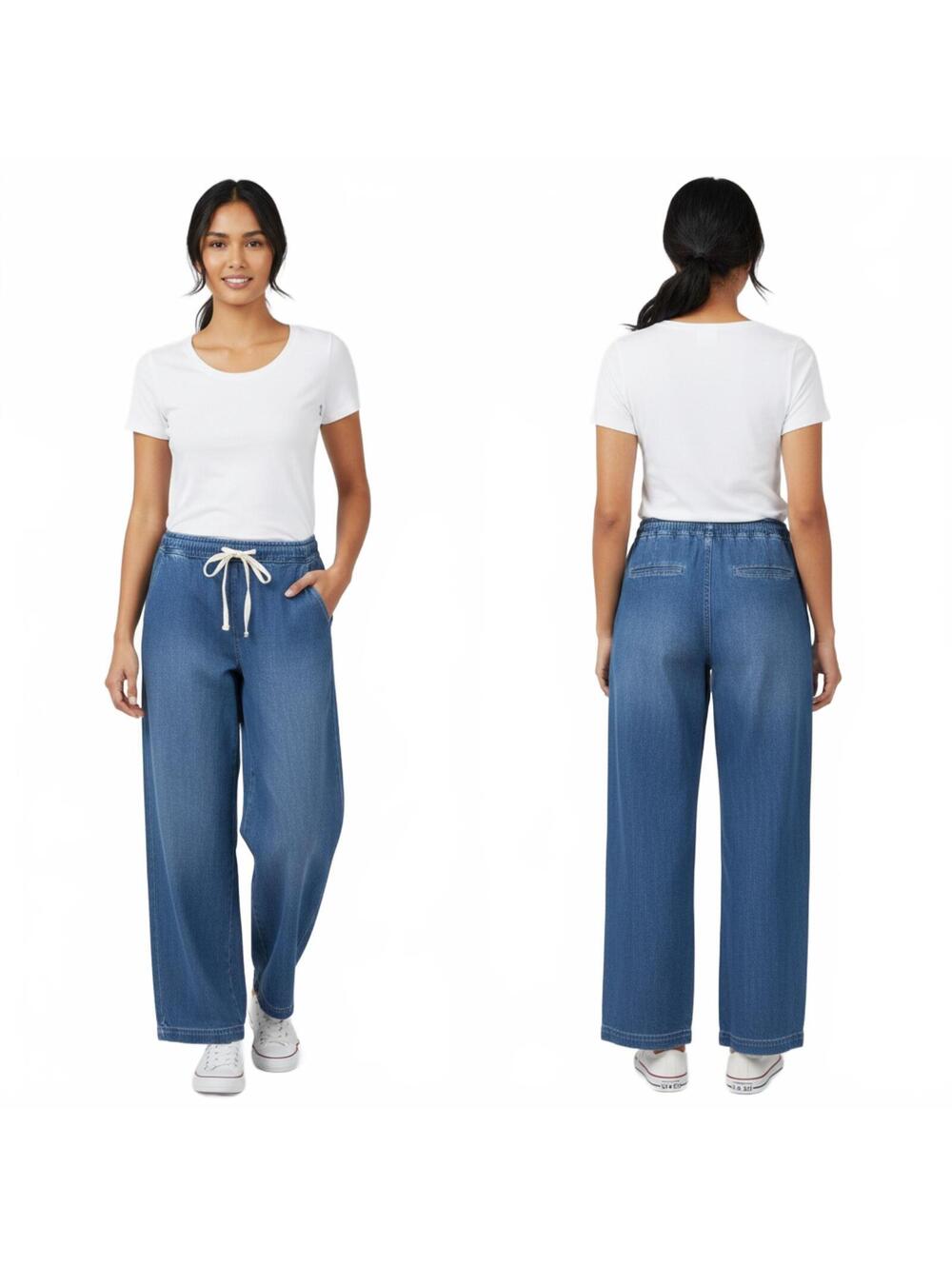 Universal Thread Denim Wide Leg  Pants Drawstring Waist Casual Blue Jeans
